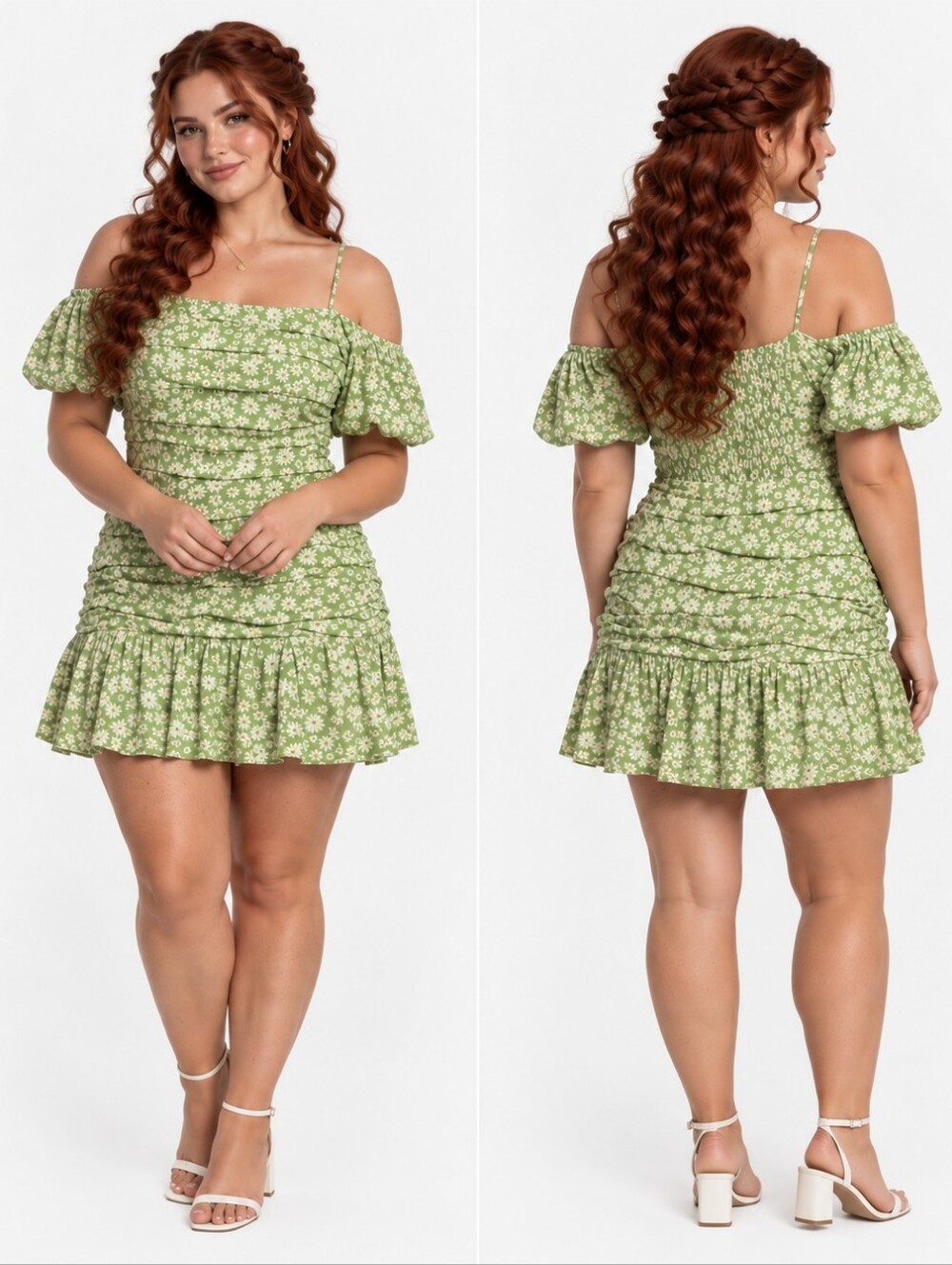 NWT ASTR Off the Shoulder Ruched Green Floral Mini Dress XL 12